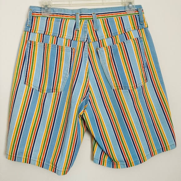 Vtg Not Guilty USA Colorful Striped Denim High Waist Shorts - Picture 4 of 5